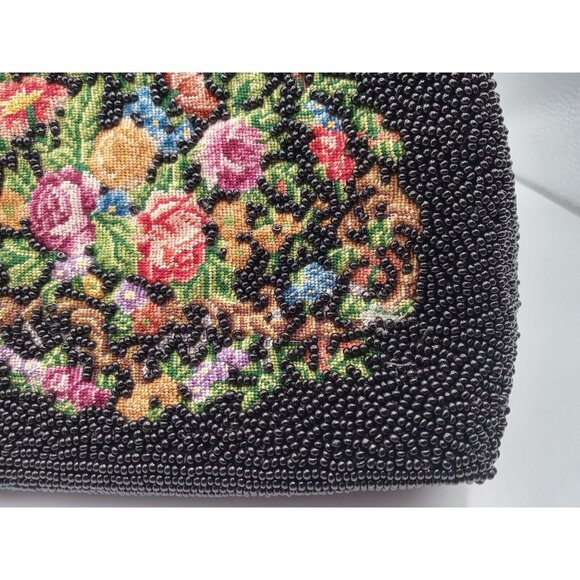 Vtg Early 1900's Style FLORAL Petit Point Needlepoint Embroidered Beaded Purse - Picture 7 of 11